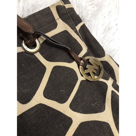 Michael Kors Tote Bag Brown Giraffe Print Canvas Shopper Shoulder Bag Pre-owned - Picture 7 of 11